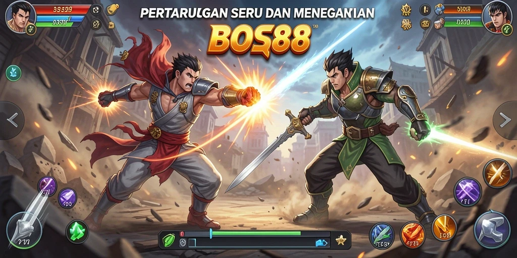 Screenshot menunjukkan aksi pertarungan intens dalam BOS88.