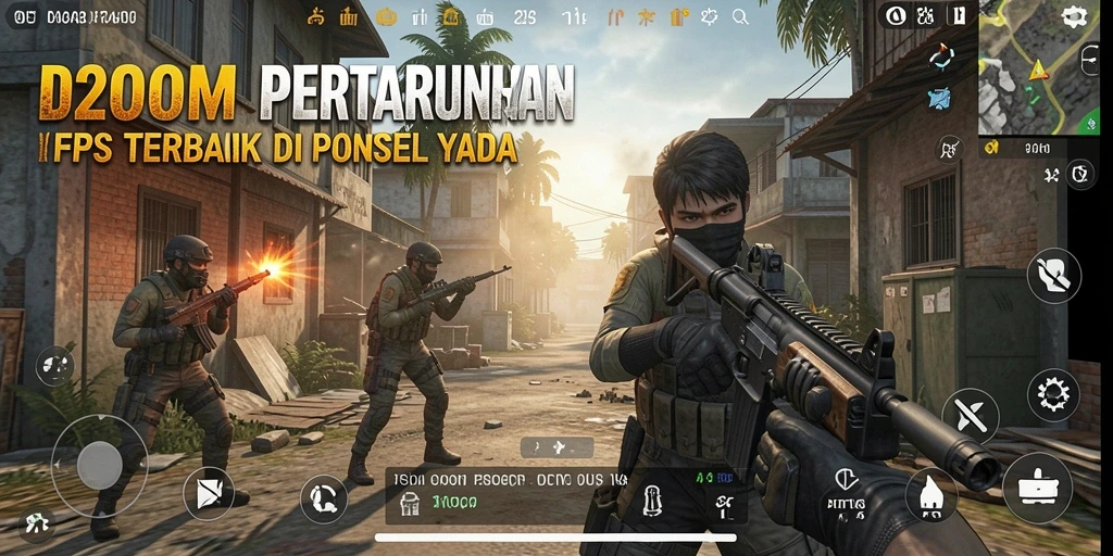 Tangkapan layar gameplay D200M yang menampilkan aksi pertarungan FPS.