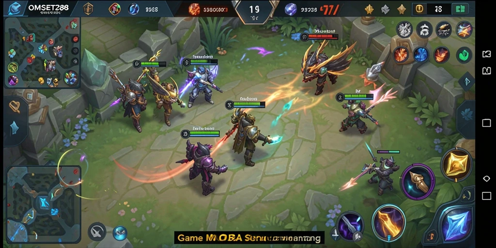 Screenshot gameplay OMSET288 menunjukkan pertempuran tim yang intens.