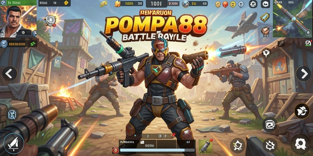 Gameplay seru POMPA88 dengan pertempuran intens di arena Battle Royale.